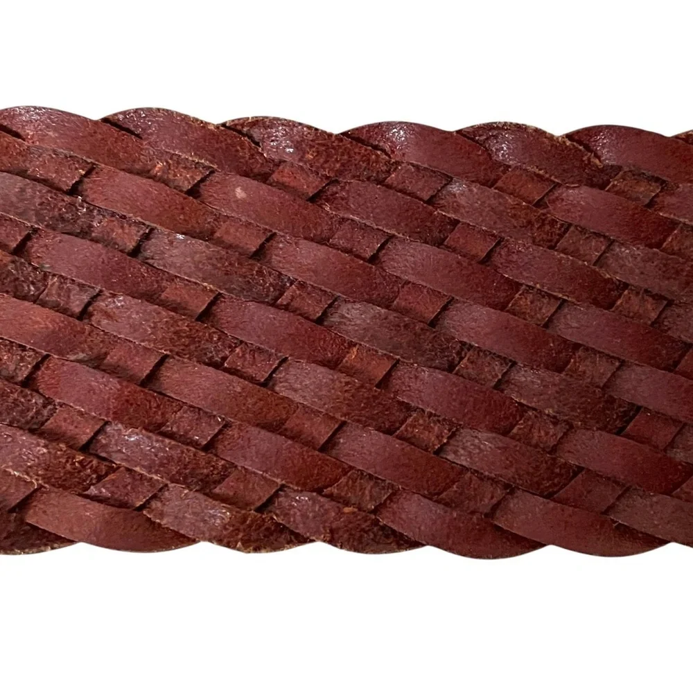 VERA PELLE Italy Brown Leather Woven Braided Wide Belt
